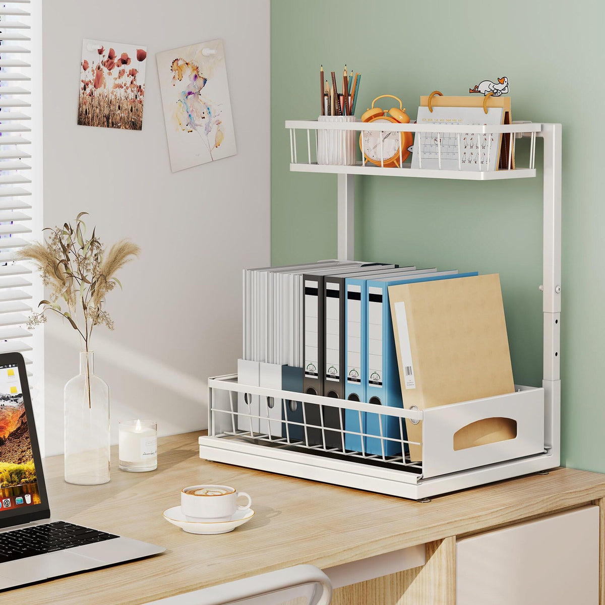 2-Tier Metal Pull-Out Cabinet Organizer White 2-Pack