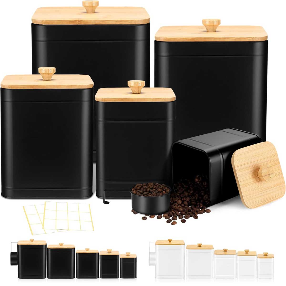 5-Piece Metal Kitchen Canister Set with Bamboo Lids