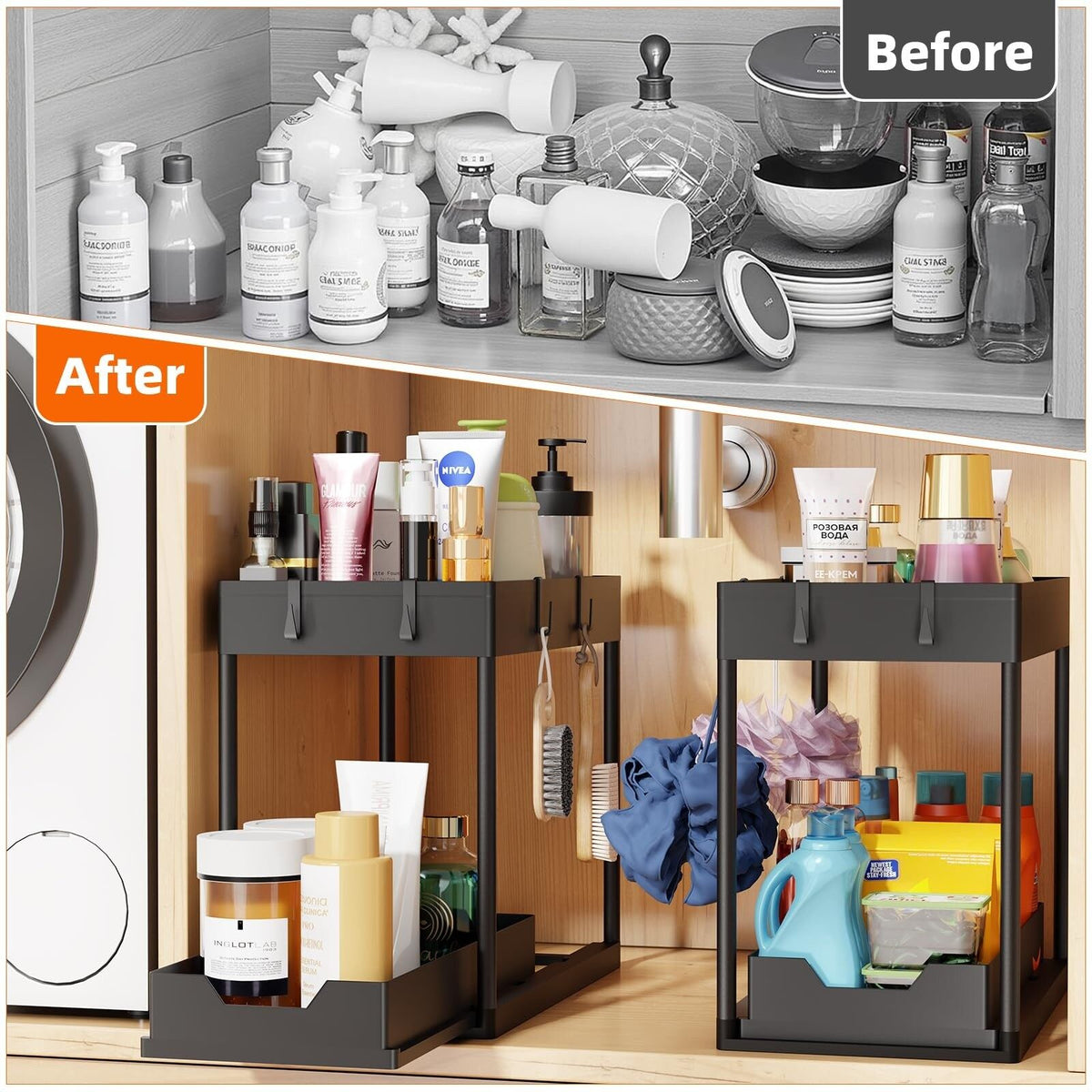 15.5 in. 2-Tier Under-Sink Sliding Cabinet Organizers 2-Pack