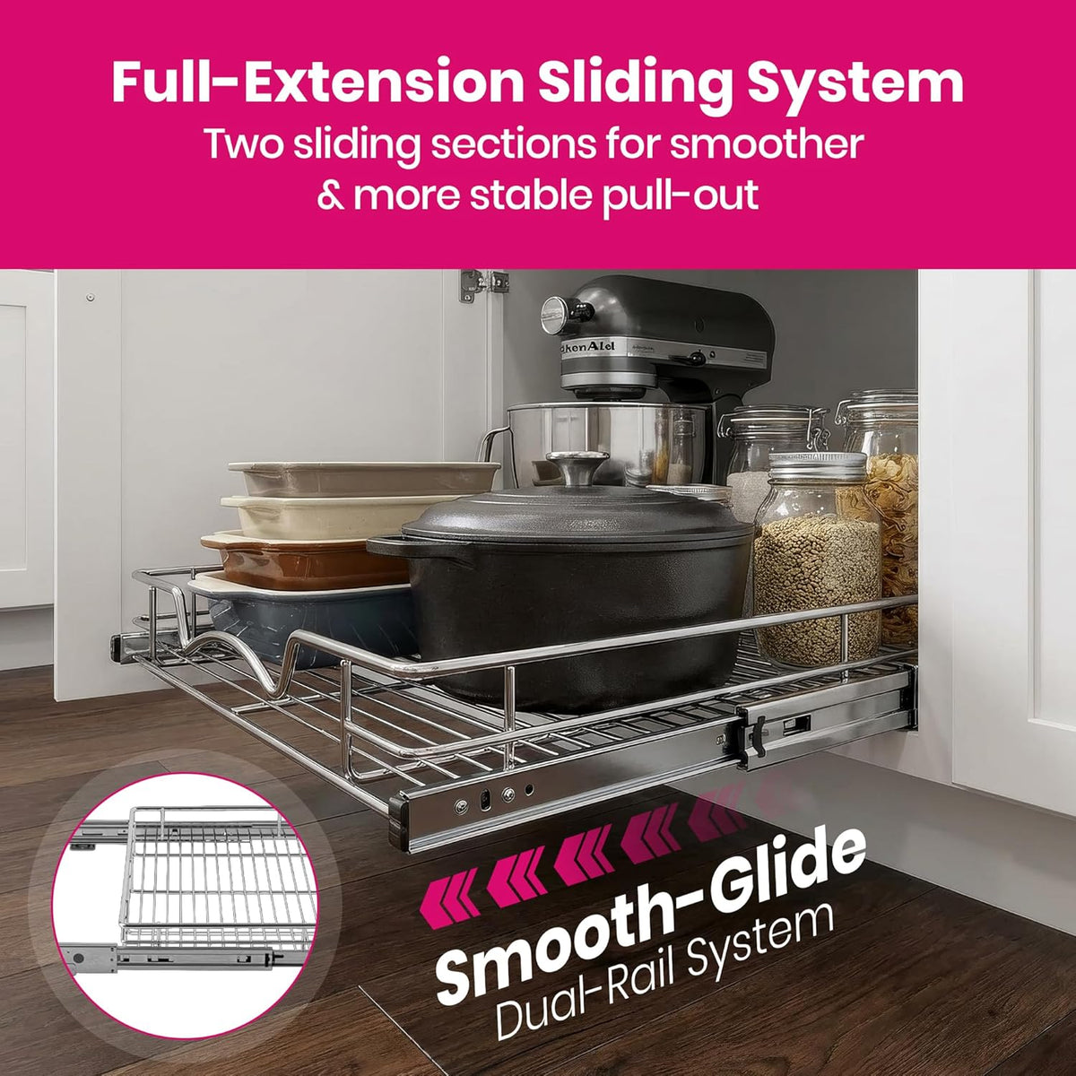 1-Tier Steel Pull-Out Cabinet Organizer Chrome