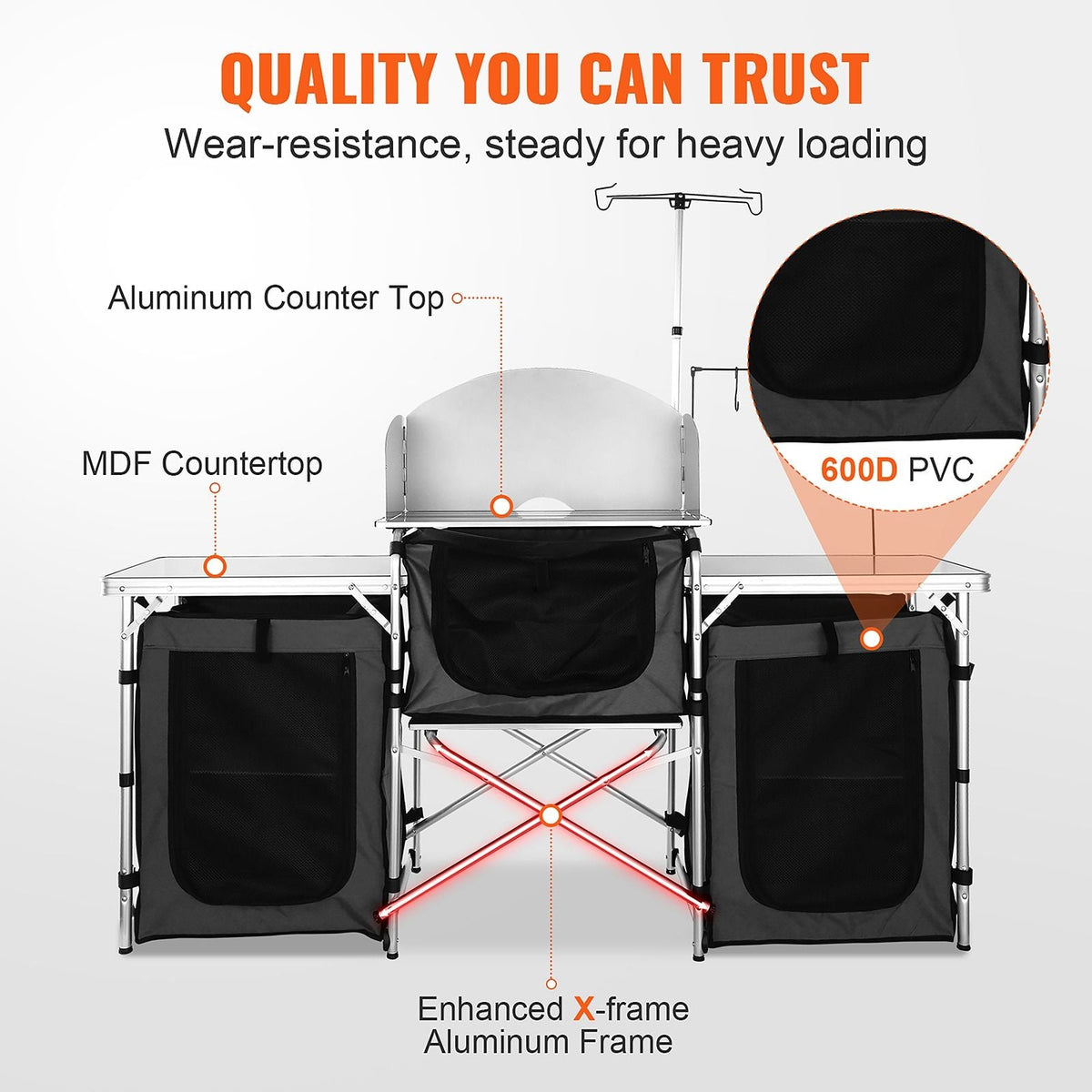 VEVOR Aluminum Folding Camping Table with Windscreen and Storage Bag