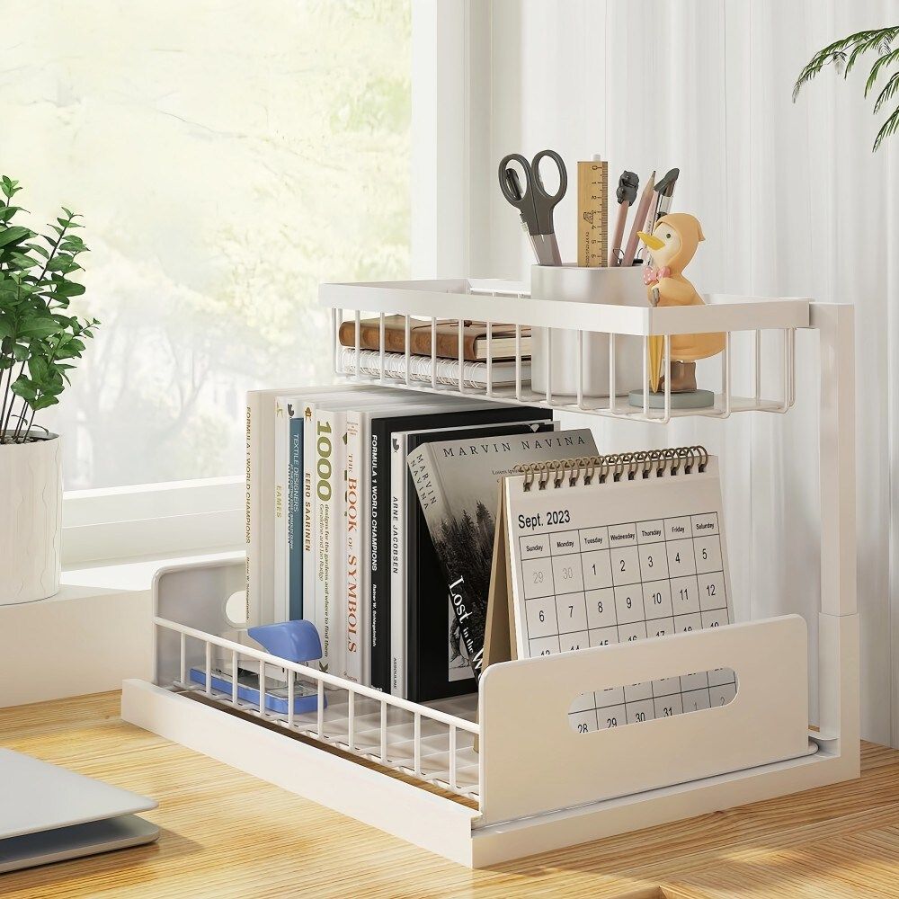 2-Pack Pull-Out Under Sink Storage Shelves White