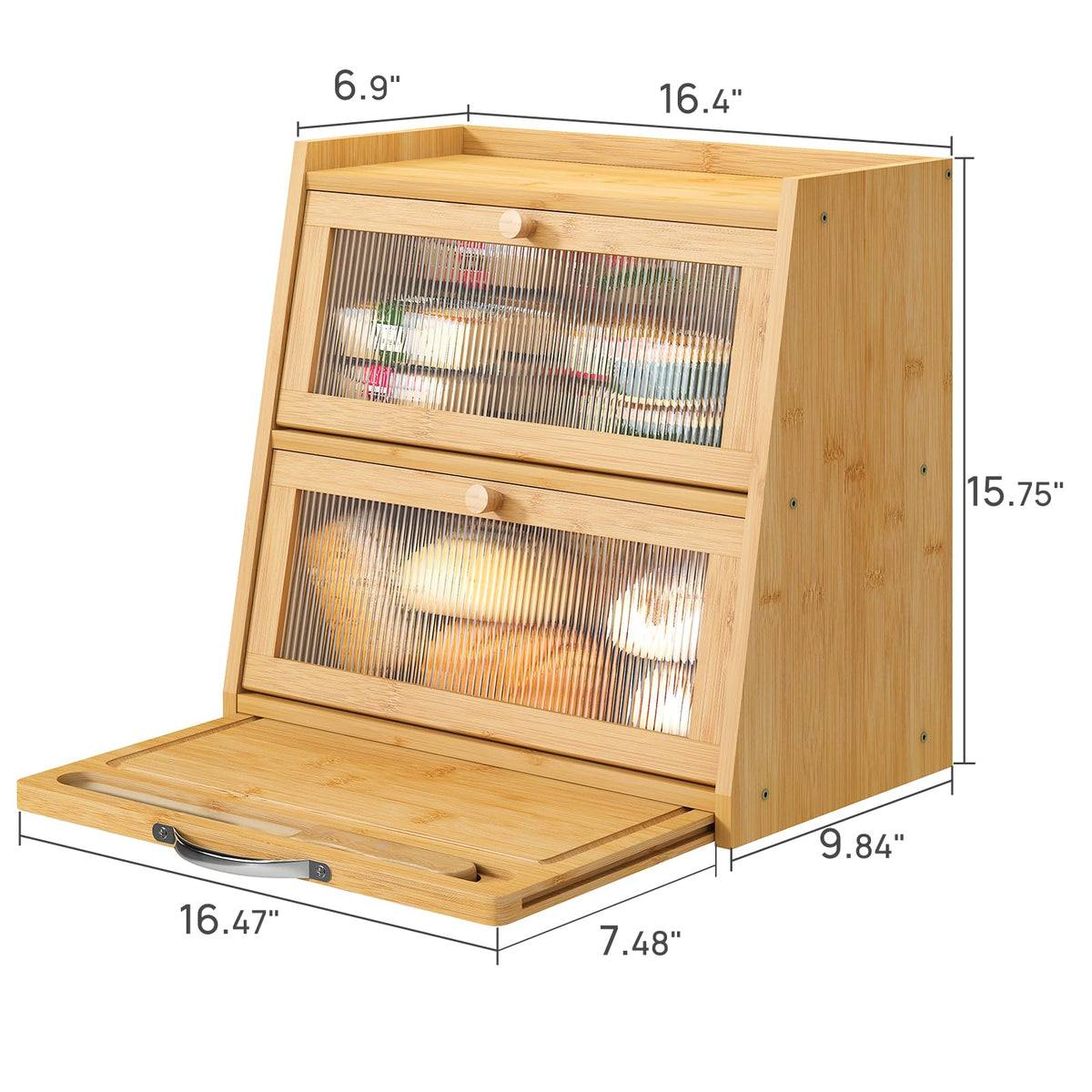 Aoibox 2-Tier Bamboo Bread Box with Cutting Board LABH3URP