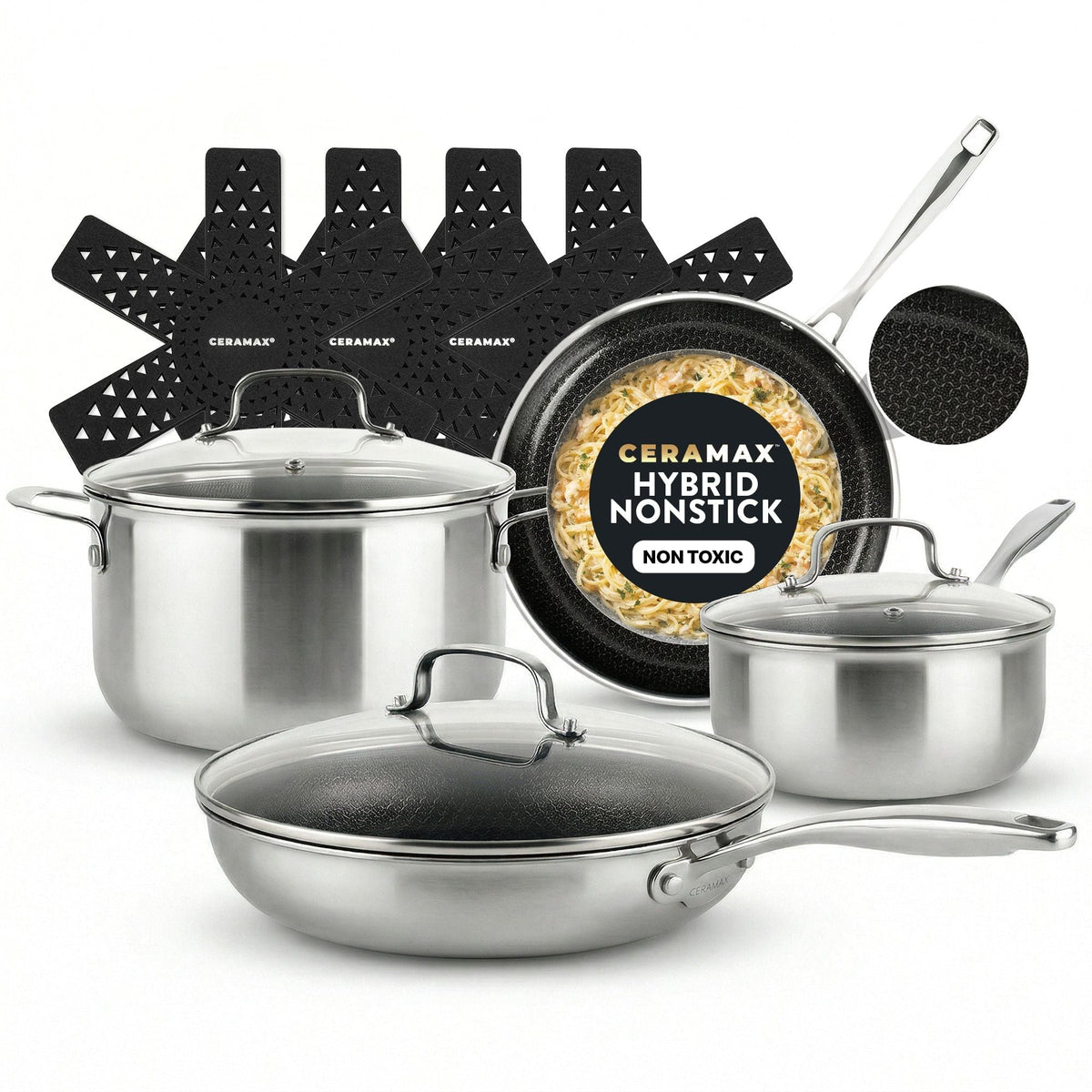 CERAMAX Tektanium 12-Piece Hybrid Stainless Steel Cookware Set