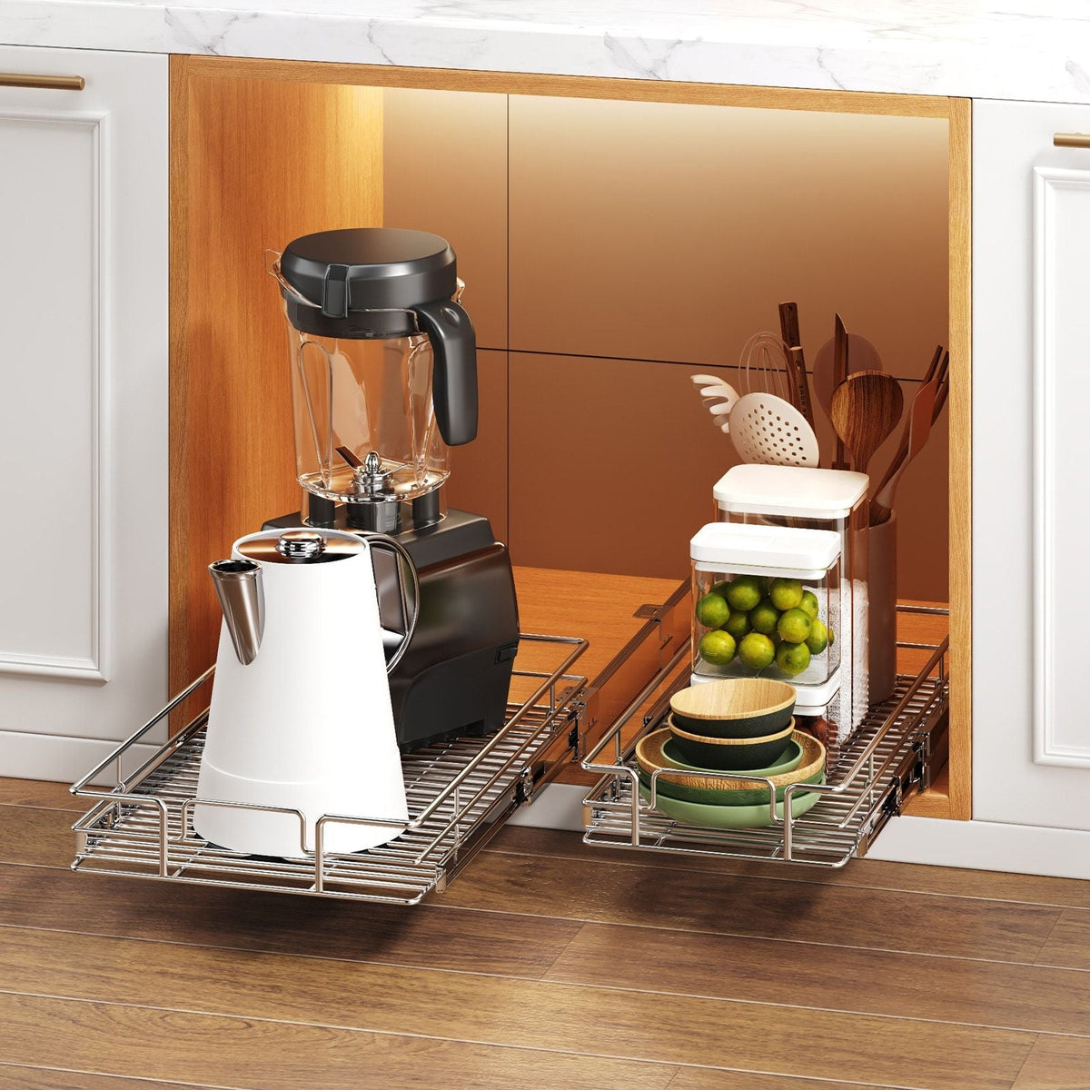 LOVMOR 1-Tier Iron Pull-Out Cabinet Organizer Chrome