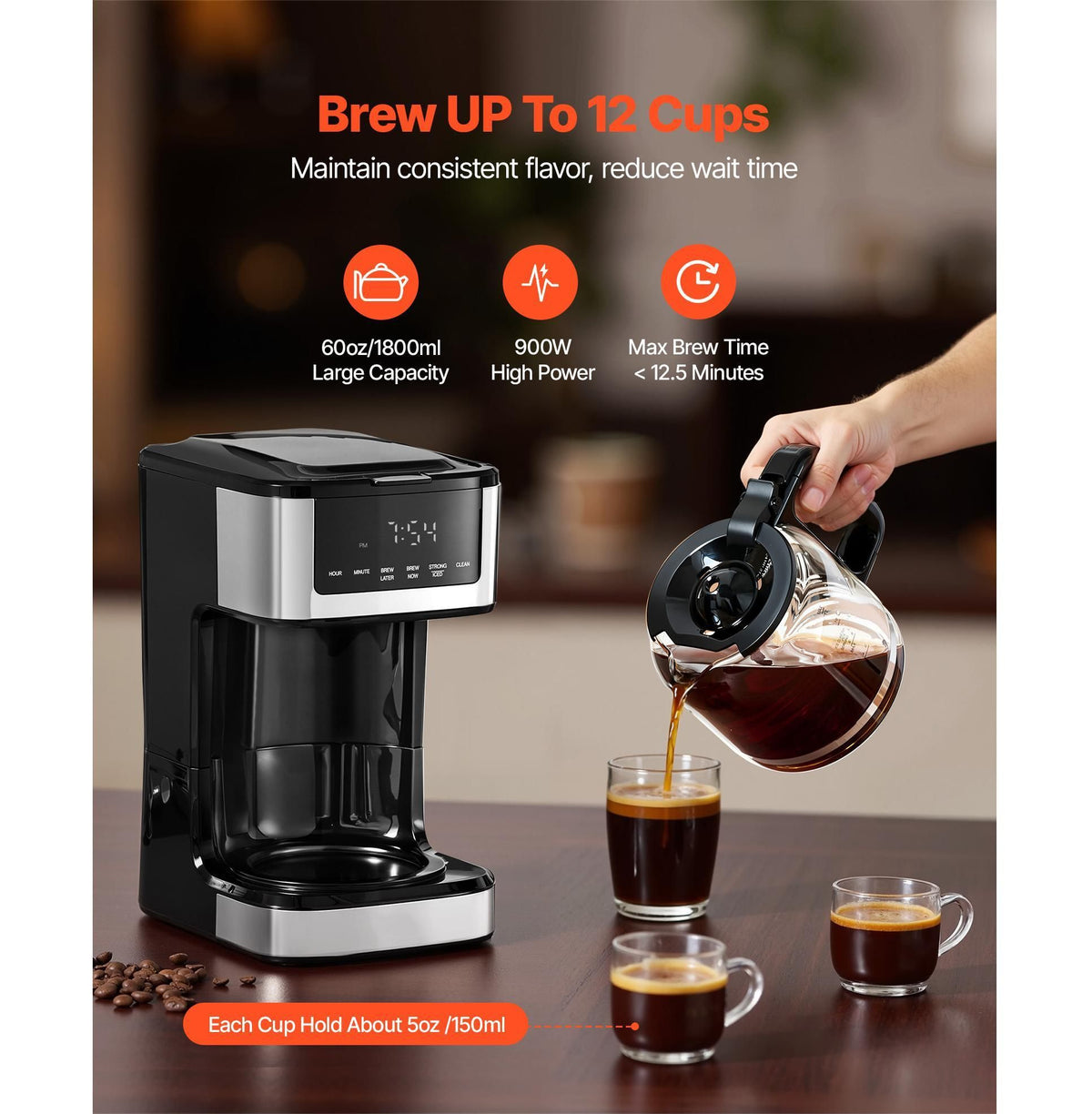 VEVOR 12-Cup Programmable Drip Coffee Maker