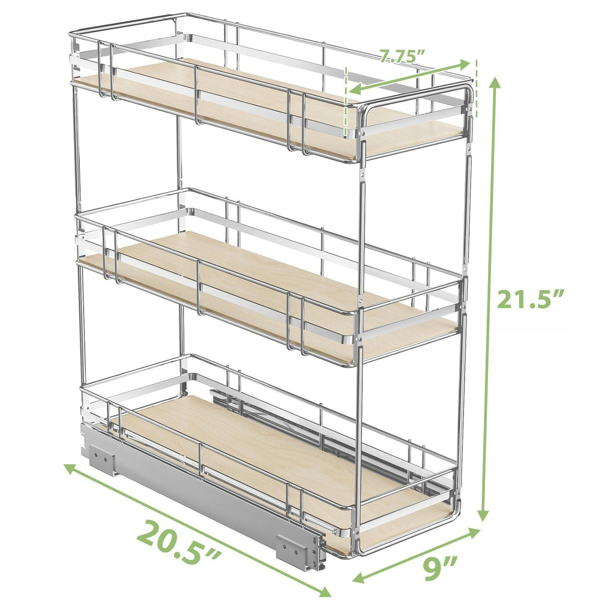 LOVMOR 3-Tier Iron Pull-Out Cabinet Organizer Chrome