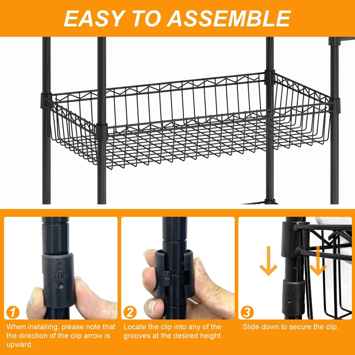 DEXSO Black 3-Tier Metal Rolling Utility Cart J8-F6NA8DCTBTJ