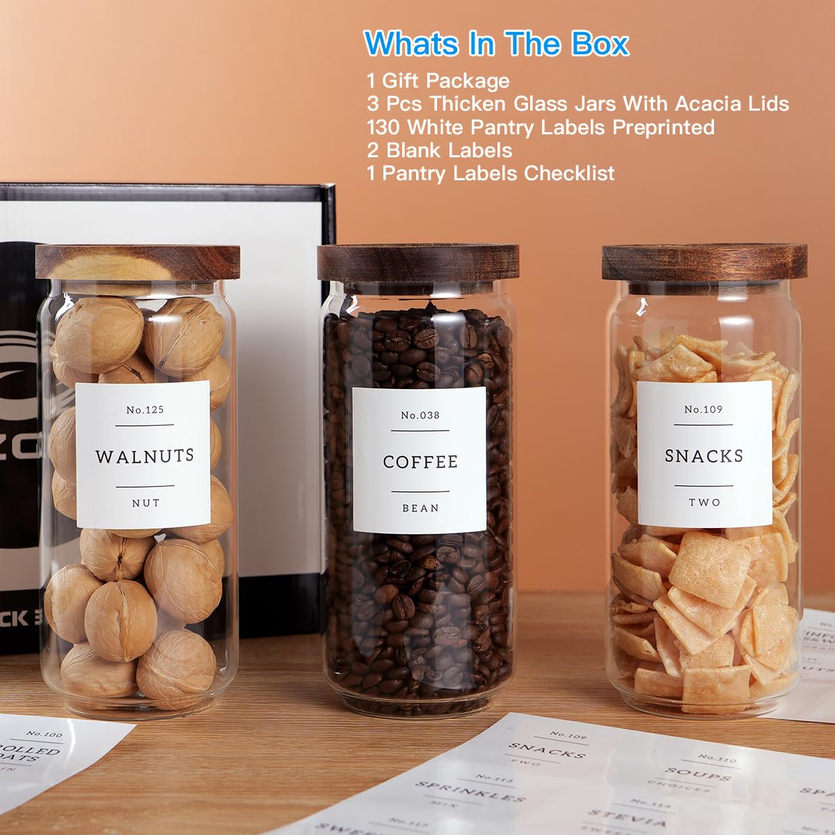 3-Piece 35 oz Clear Borosilicate Glass Canister Set with Acacia Lids