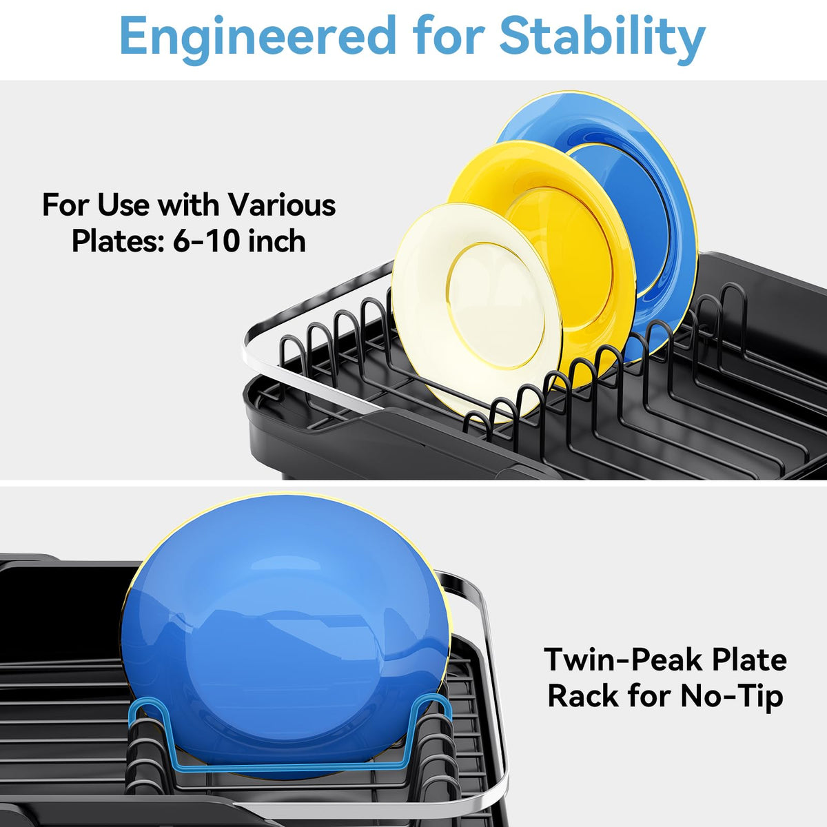 Expandable Stainless Steel Dish Drying Rack with Spout Black