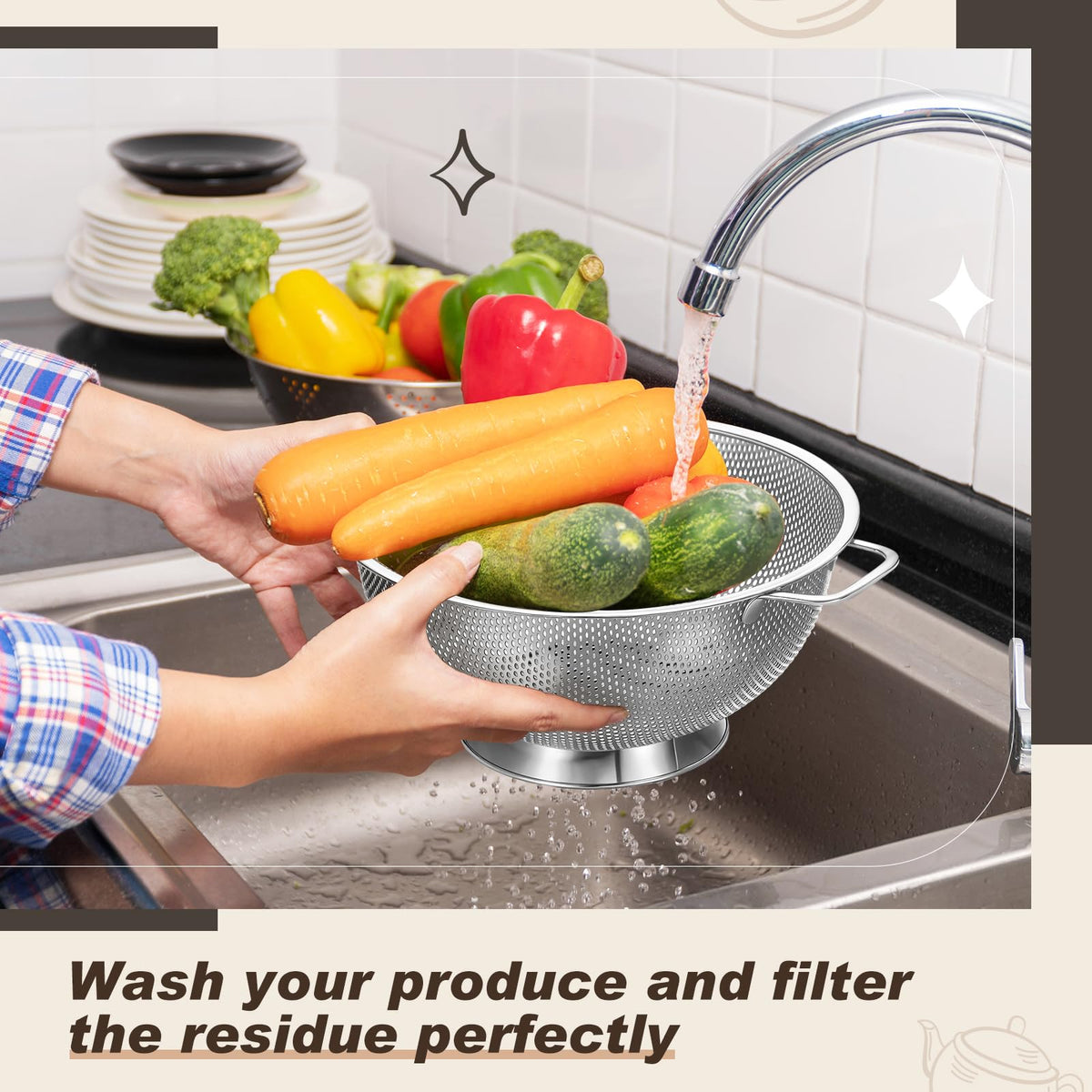 Stainless Steel Colander and Fine Mesh Strainer Set