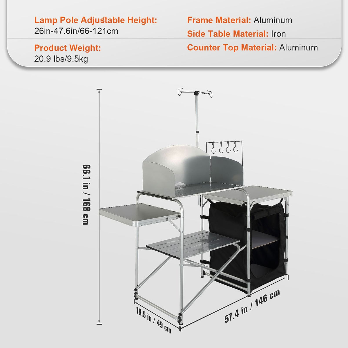 VEVOR Aluminum Folding Camping Table with Windscreen and Storage Bag
