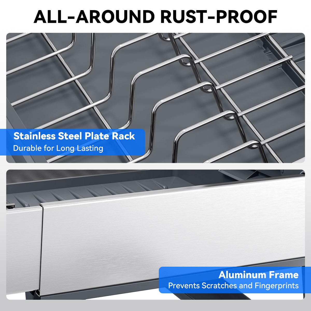 Expandable Stainless Steel and Aluminum Dish Drying Rack with Utensil Holder
