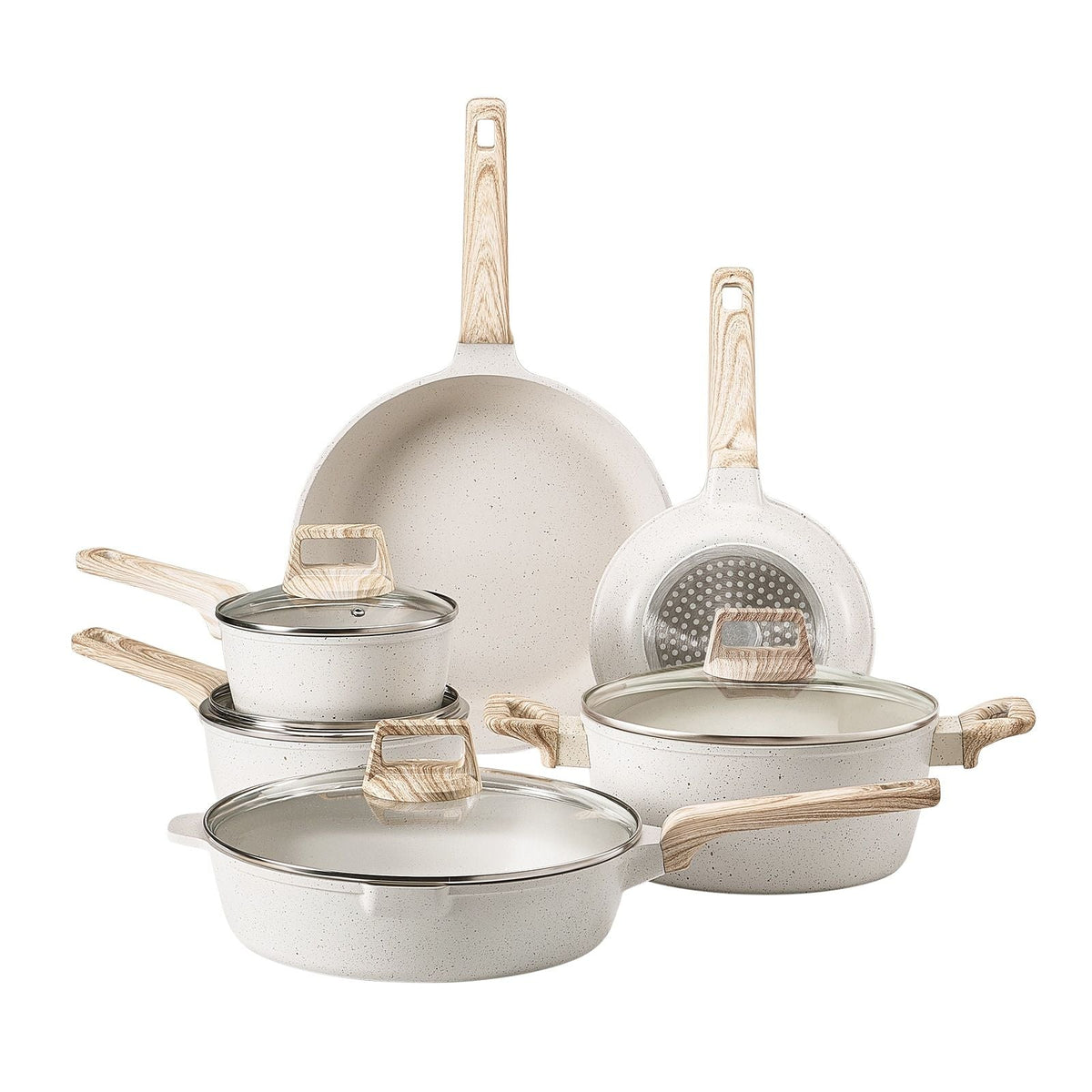 VEVOR 17-Piece Granite Nonstick Cookware Set with Lids White