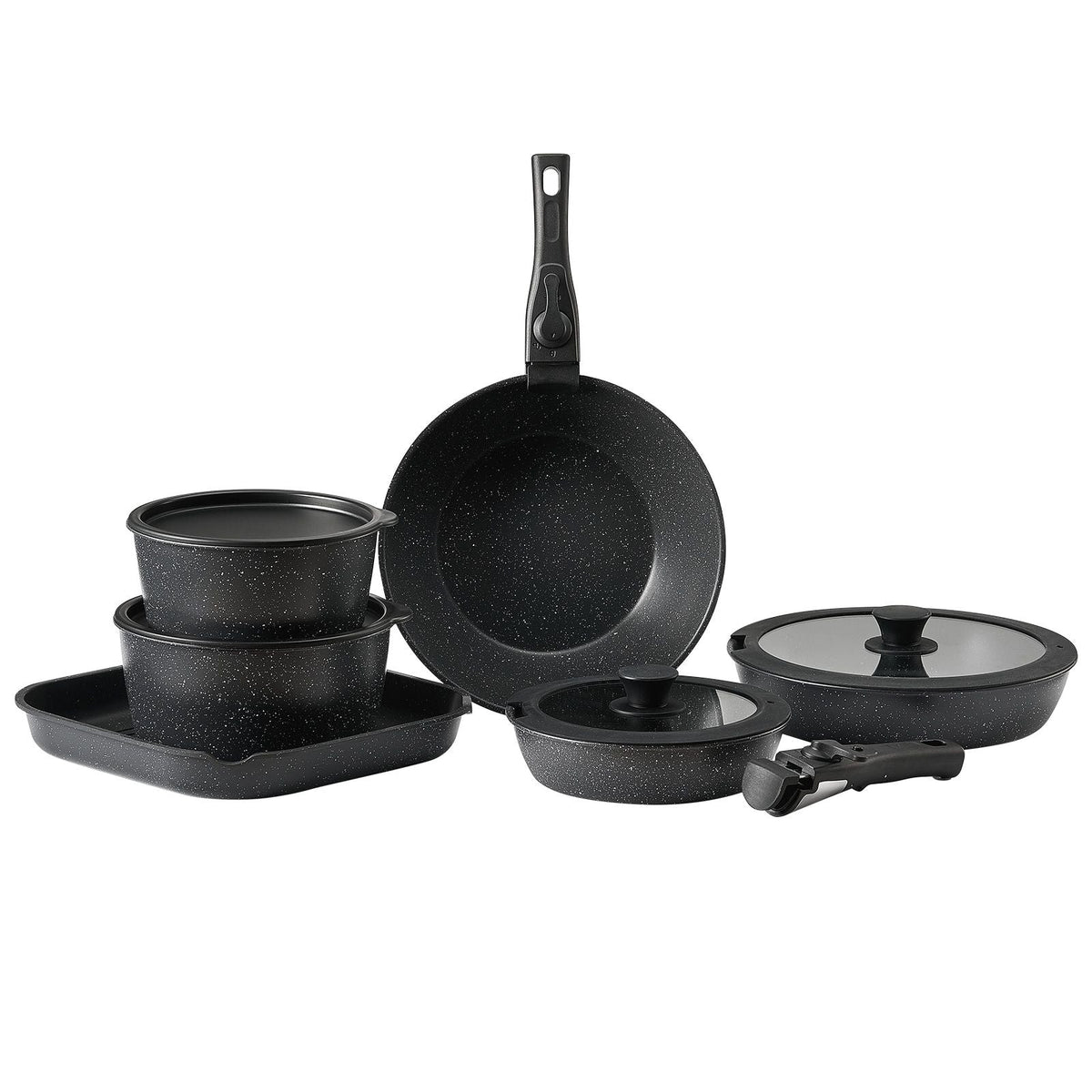 VEVOR 17-Piece Granite Nonstick Cookware Set with Lids Black