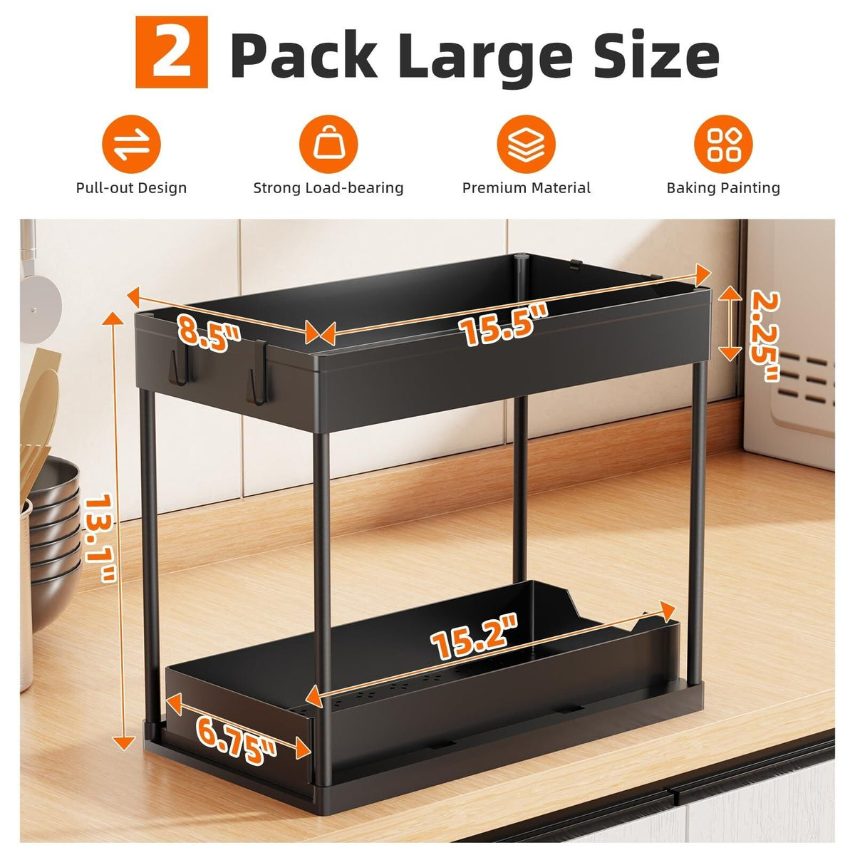 15.5 in. 2-Tier Under-Sink Sliding Cabinet Organizers 2-Pack