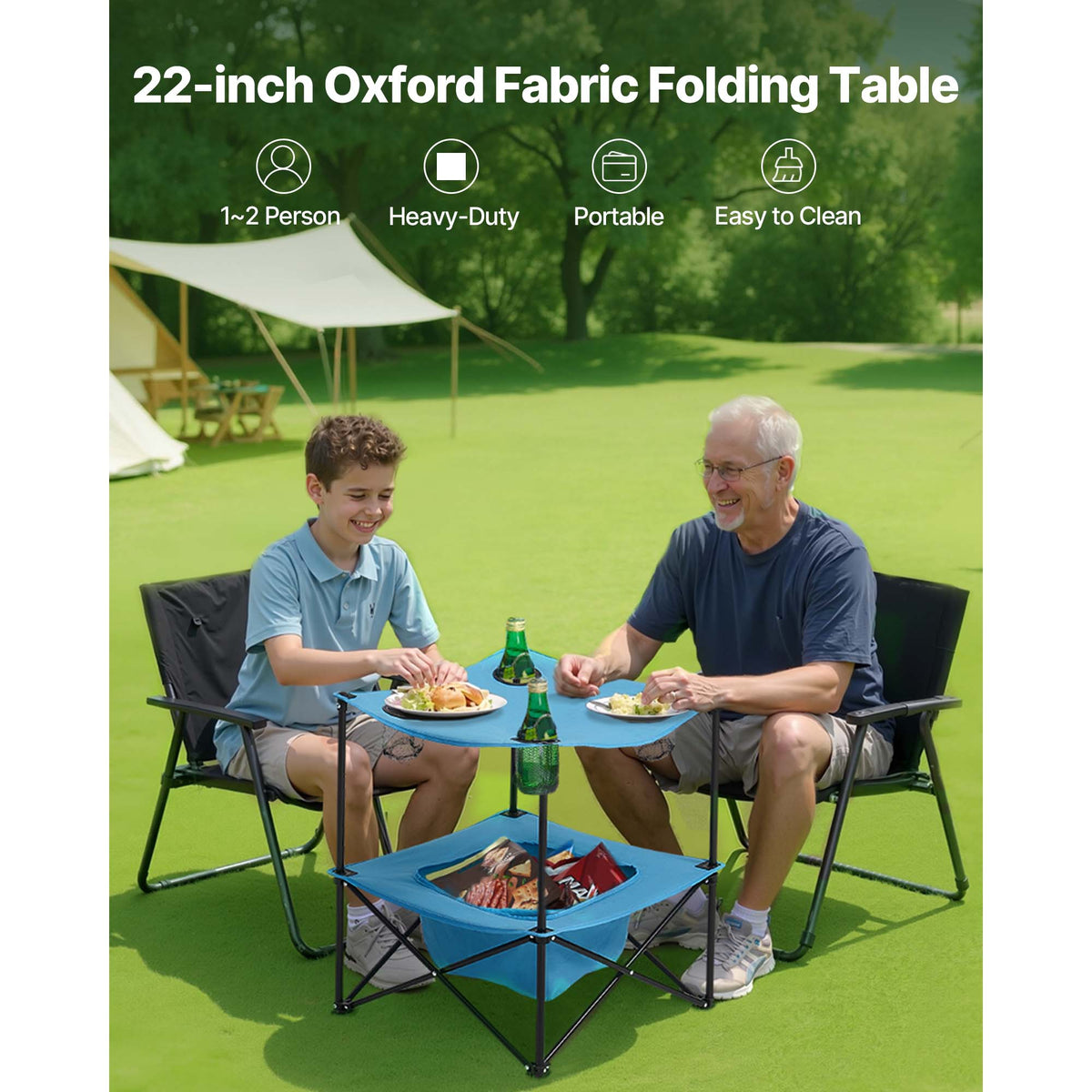 VEVOR Oxford Fabric Folding Camping Table with Cup Holders and Carry Bag