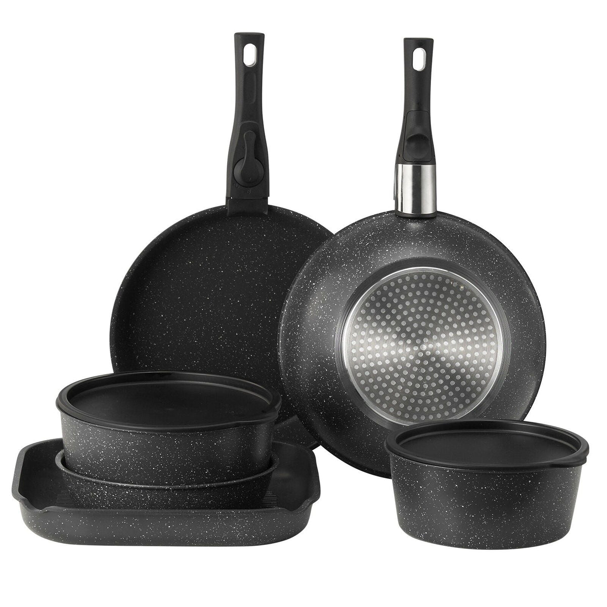 VEVOR 17-Piece Granite Nonstick Cookware Set with Lids Black