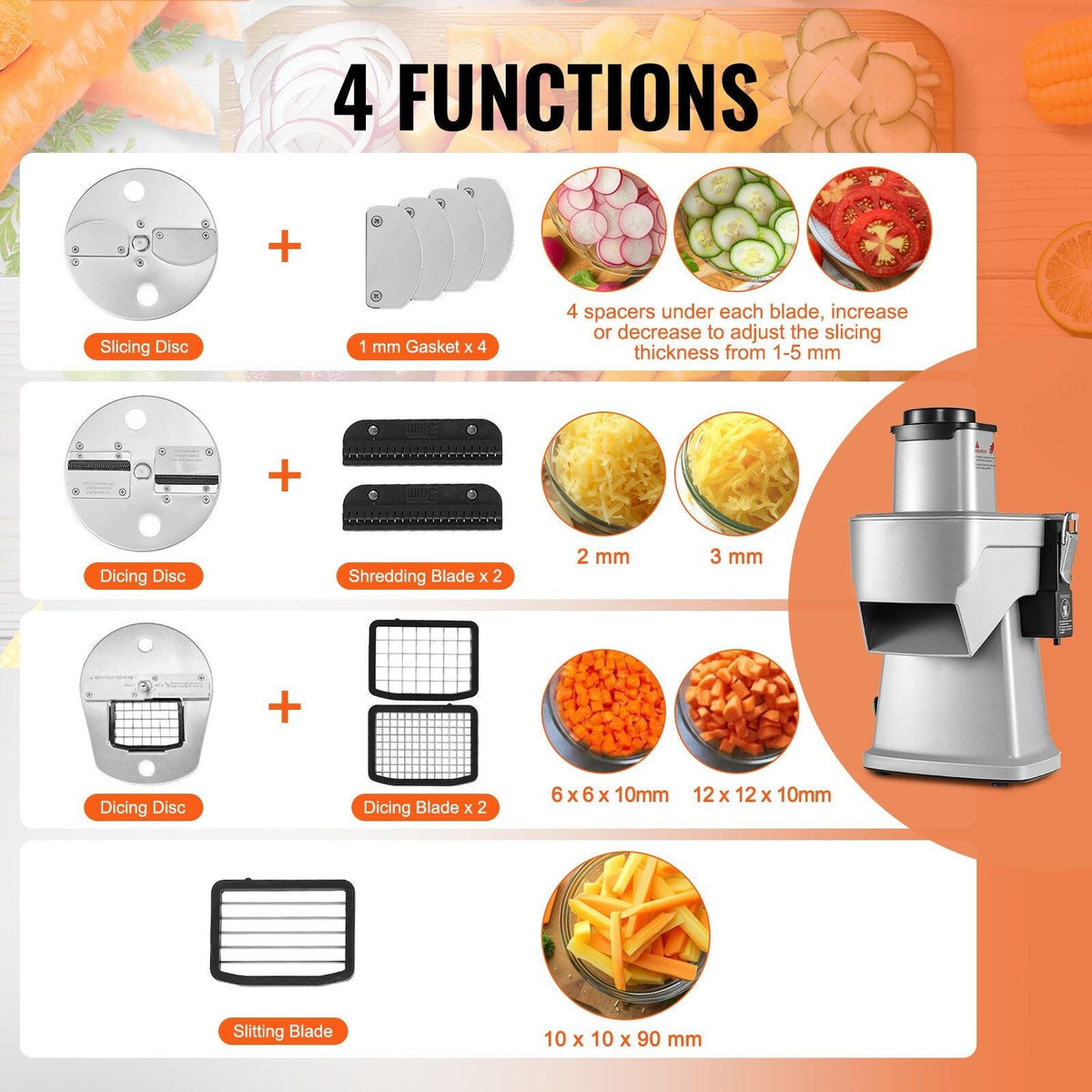 VEVOR 4-in-1 Electric Vegetable Slicer and Chopper with Cut-Resistant Gloves