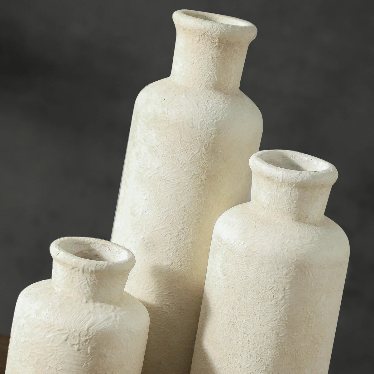Whitewashed Neutral Ceramic Decorative Flower Vases Set