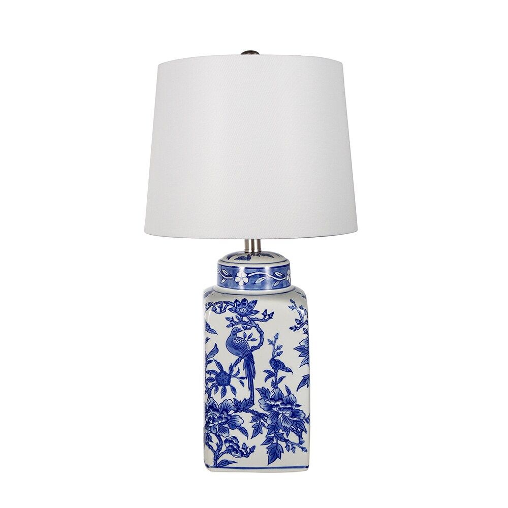 Misty Moon Blue and White Ceramic Vase Table Lamp with White Linen Shade