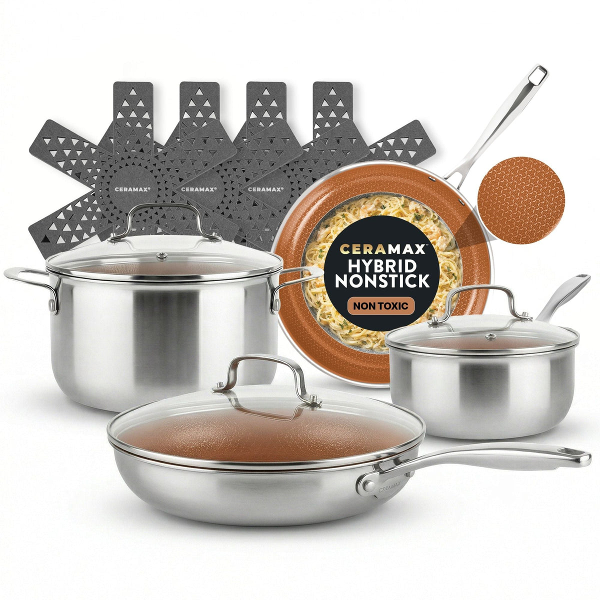 CERAMAX Tektanium 12-Piece Hybrid Stainless Steel Cookware Set