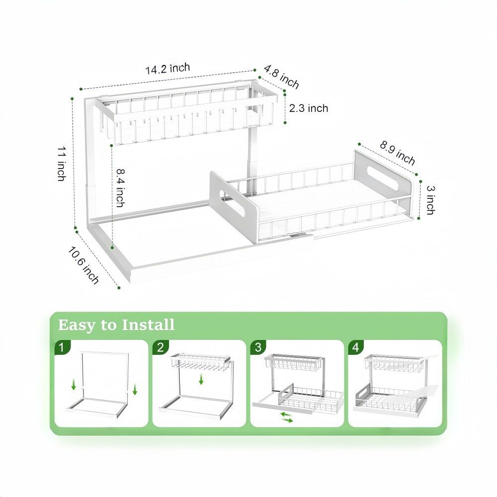 2-Pack Pull-Out Under Sink Storage Shelves White