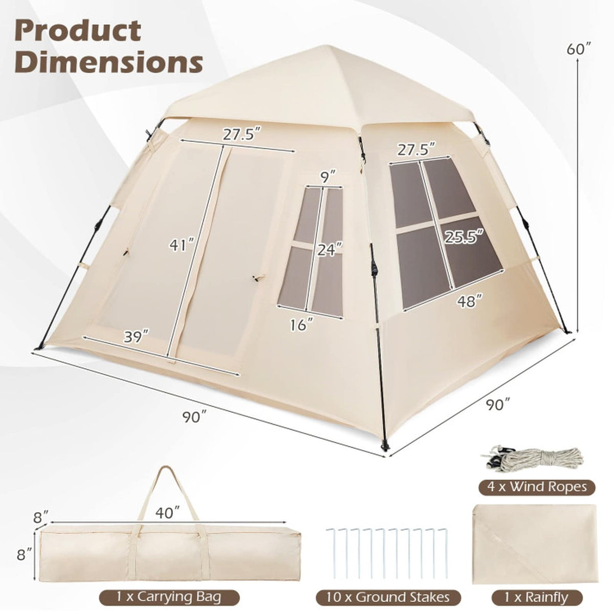 Pop-Up 4-Person Camping Tent with Removable Rainfly and Carry Bag