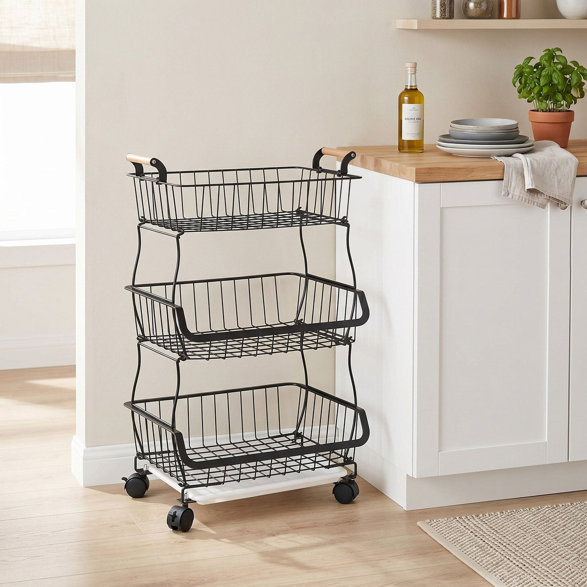 3-Tier Metal Wire Rolling Storage Cart