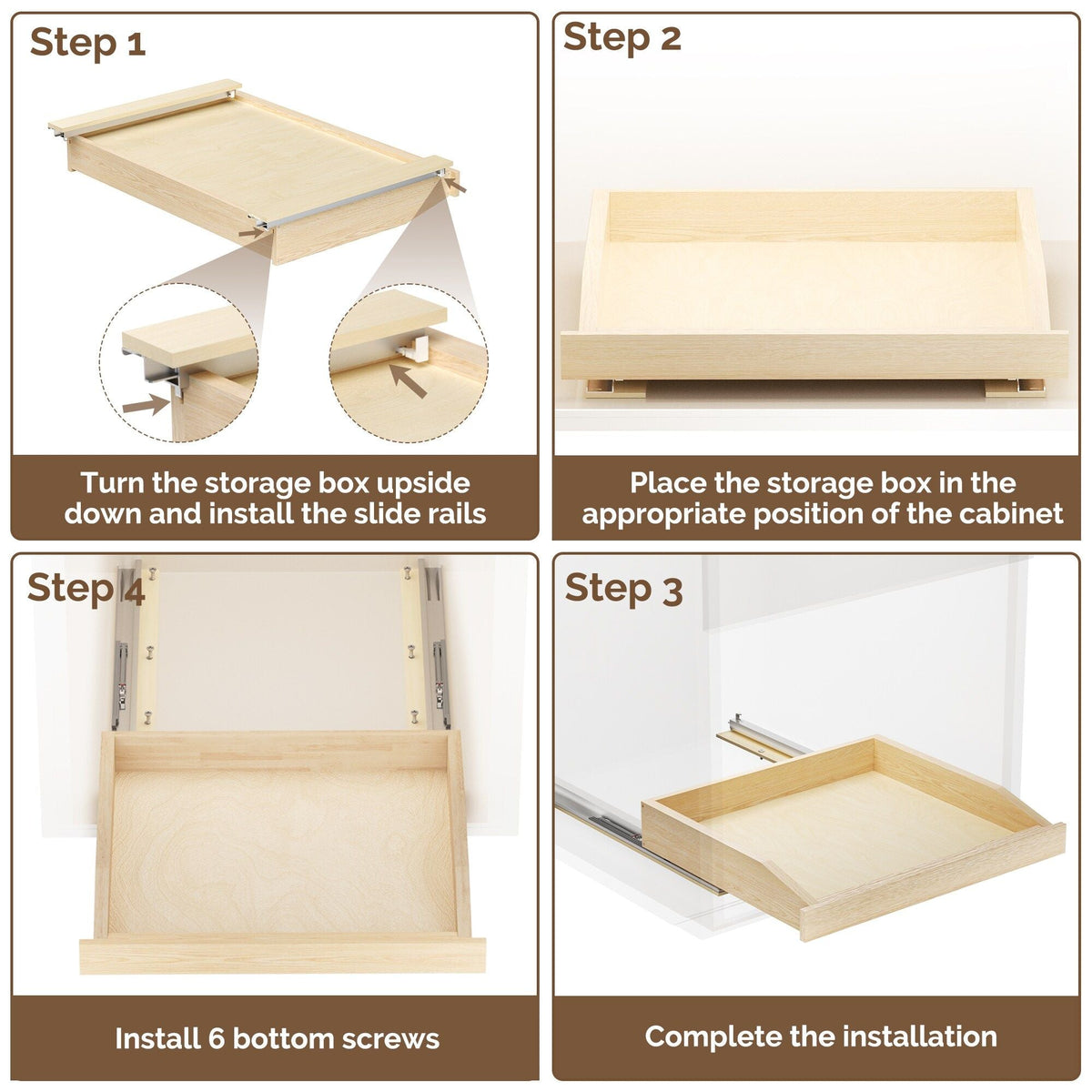 LOVMOR Soft-Close Wooden Pull-Out Cabinet Organizer Natural