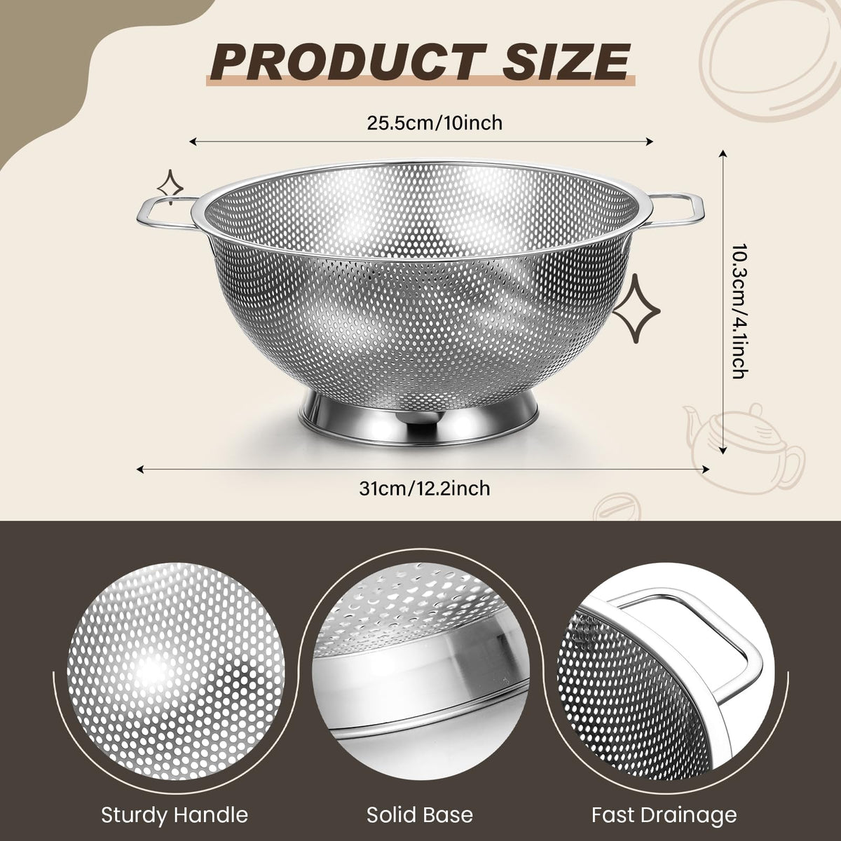 Stainless Steel Colander and Fine Mesh Strainer Set