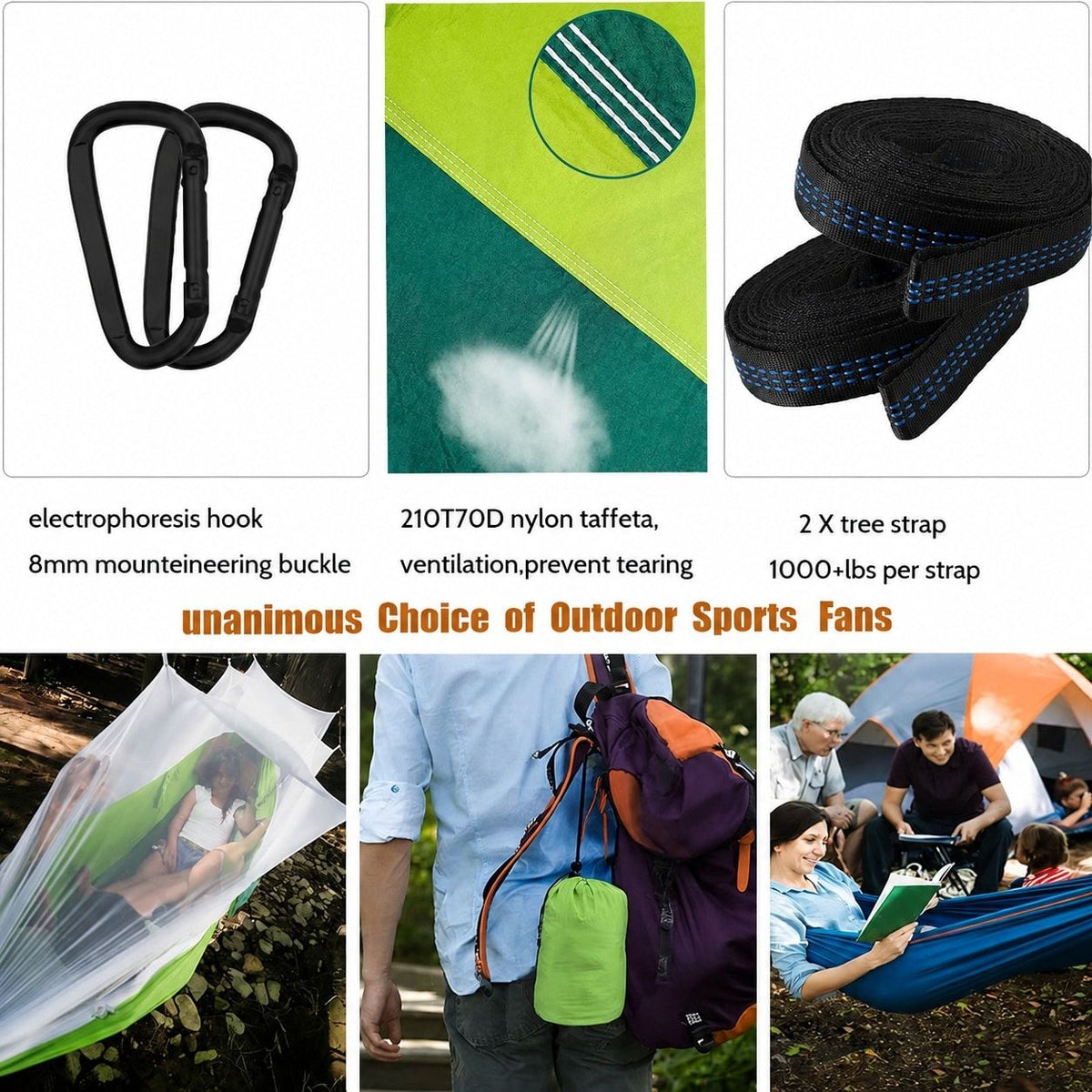 ITOPFOX Nylon Camping Hammock with Mosquito Net and Tree Straps