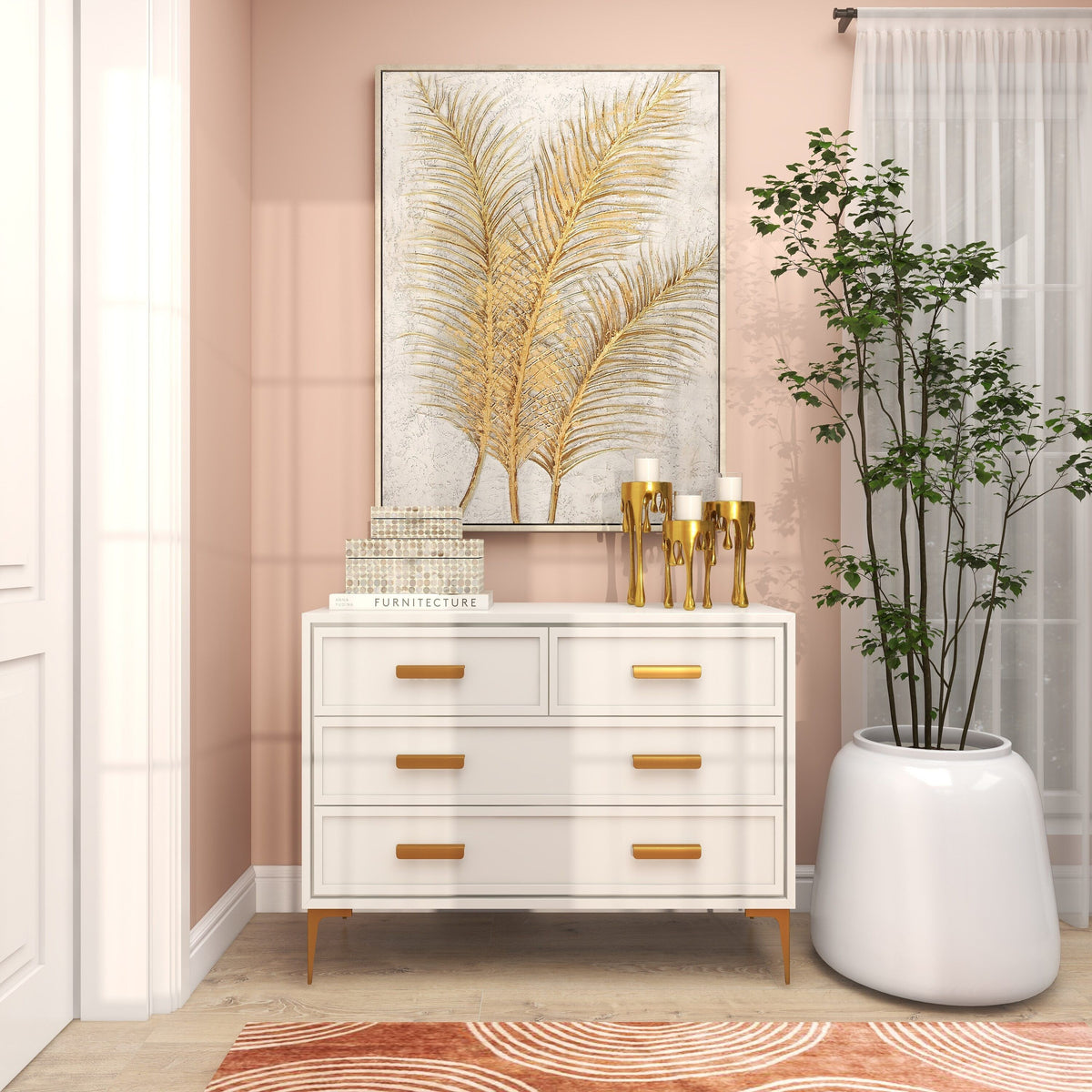 CosmoLiving by Cosmopolitan Gold Canvas Leaf Framed Wall Art 43978