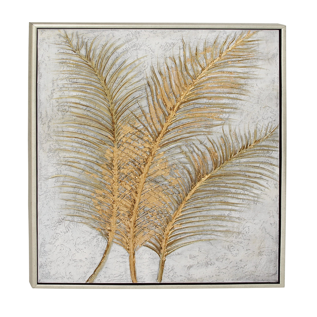 CosmoLiving by Cosmopolitan Gold Canvas Leaf Framed Wall Art 43978