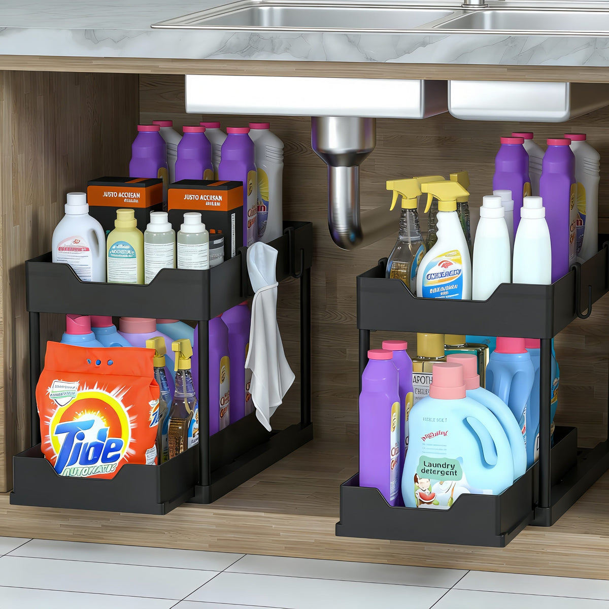 2-Tier Under-Sink Cabinet Organizers with Sliding Drawer 2-Pack