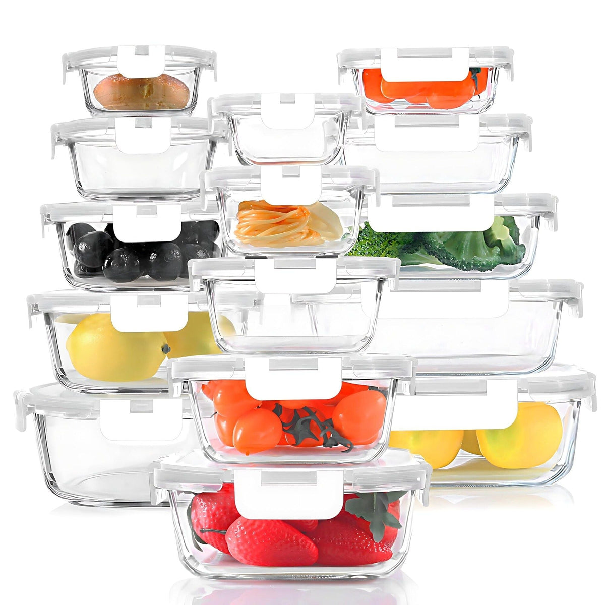 30-Piece Glass Food Storage Container Set with Snap Locking Lids