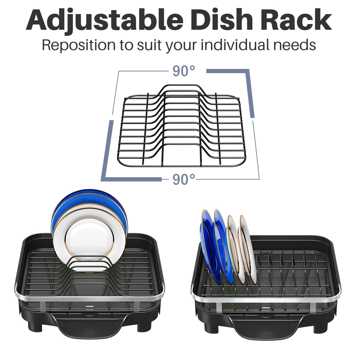 Expandable Stainless Steel Dish Drying Rack with Utensil Holder