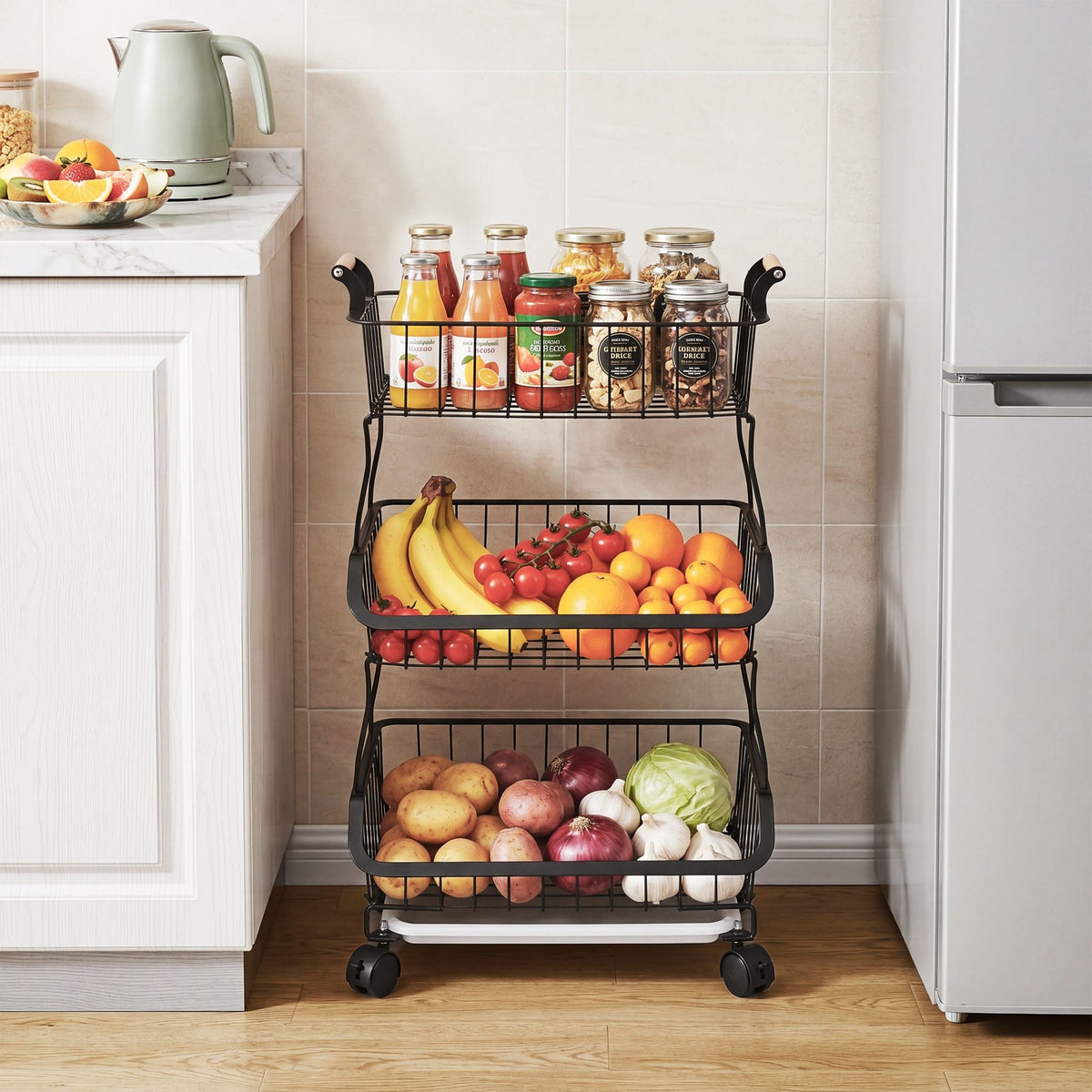 3-Tier Metal Wire Rolling Storage Cart