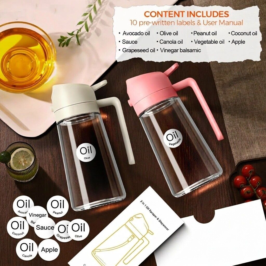 16 oz Dual-Function Glass Oil Sprayer Bottle Set 2-Pack