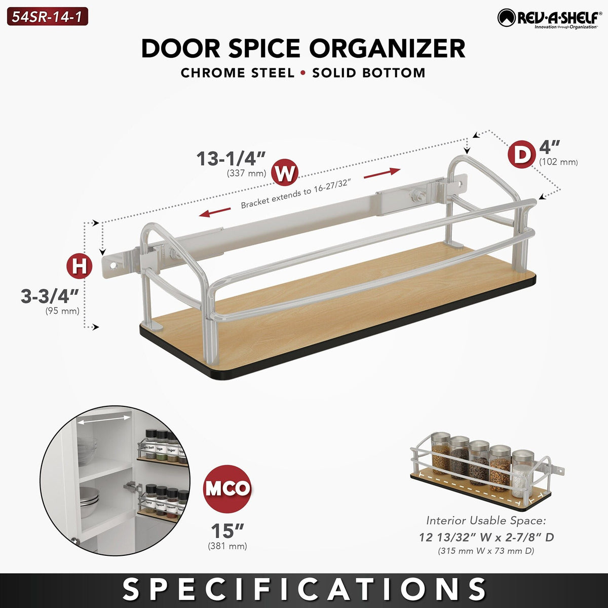 Rev-A-Shelf Door Mount Spice Rack Organizer 54SR-14-1