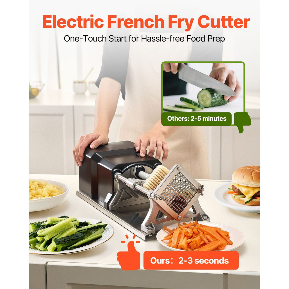 VEVOR Electric French Fry Cutter and Vegetable Chopper with 3 Blades