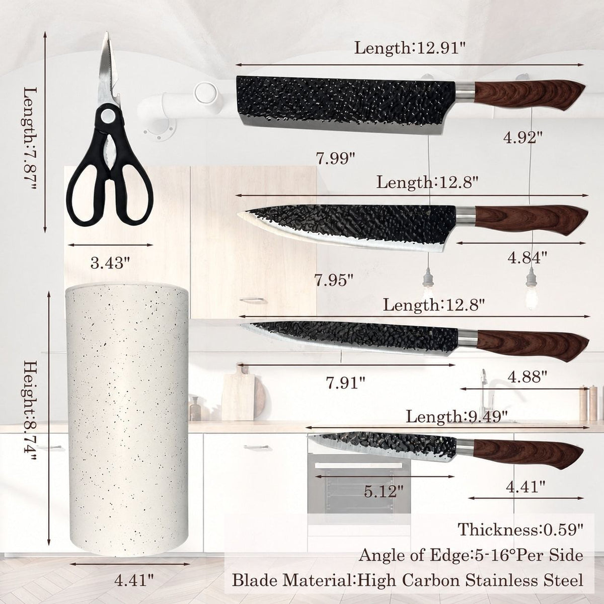6-Piece High Carbon Stainless Steel Kitchen Knife Set with Block