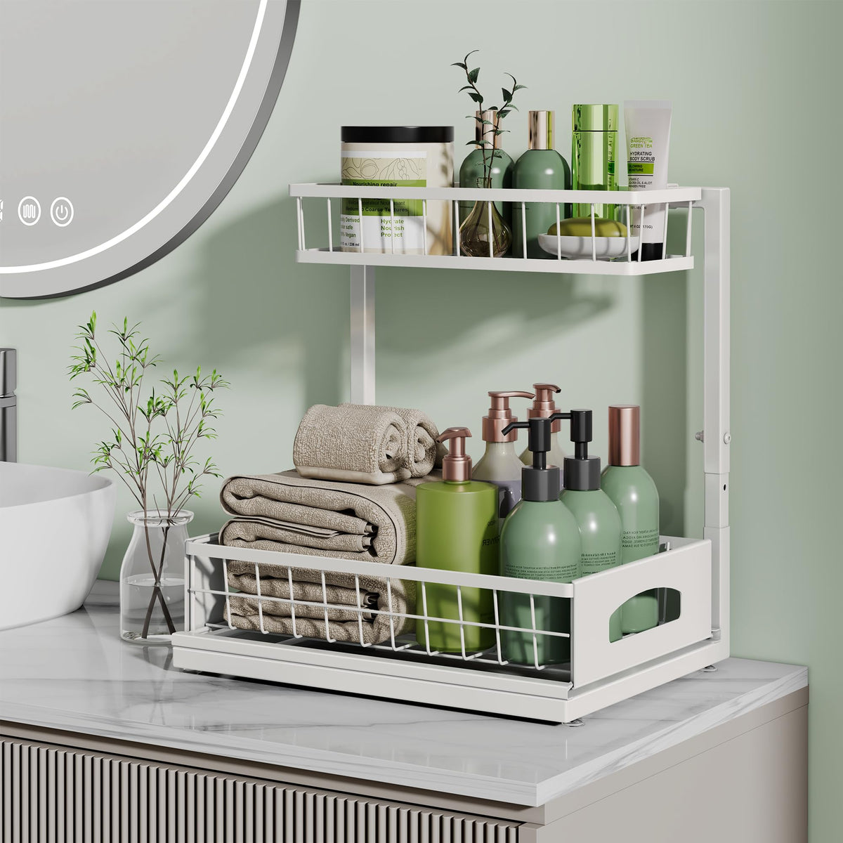 2-Tier Metal Pull-Out Cabinet Organizer White 2-Pack