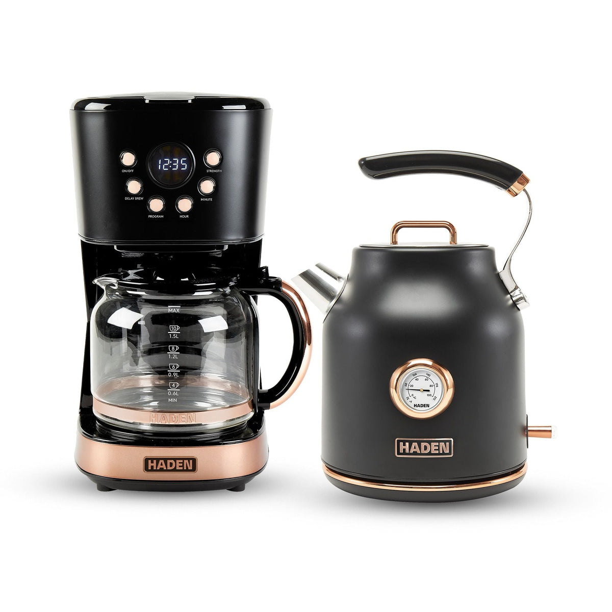 Haden Dorset 1.7L Kettle and 12-Cup Coffee Maker Black and Copper