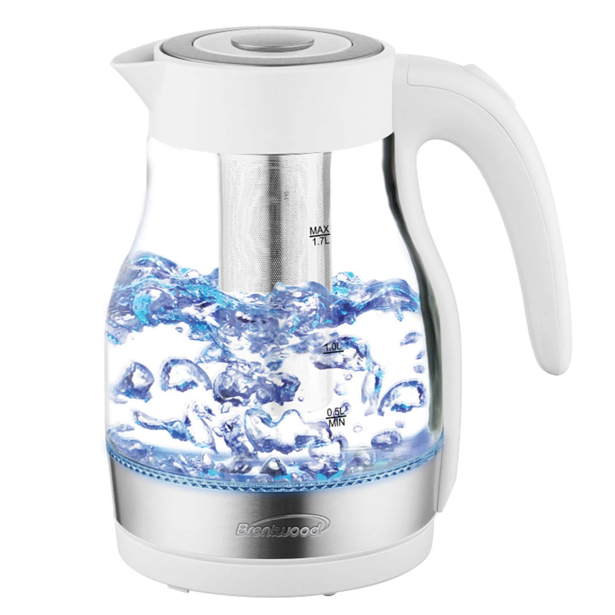Brentwood 1.8-Quart Glass Electric Kettle with Tea Infuser in White