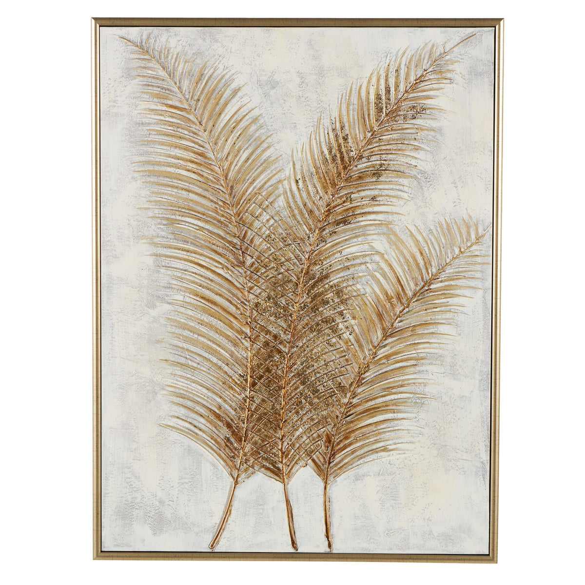 CosmoLiving by Cosmopolitan Gold Canvas Leaf Framed Wall Art 43978