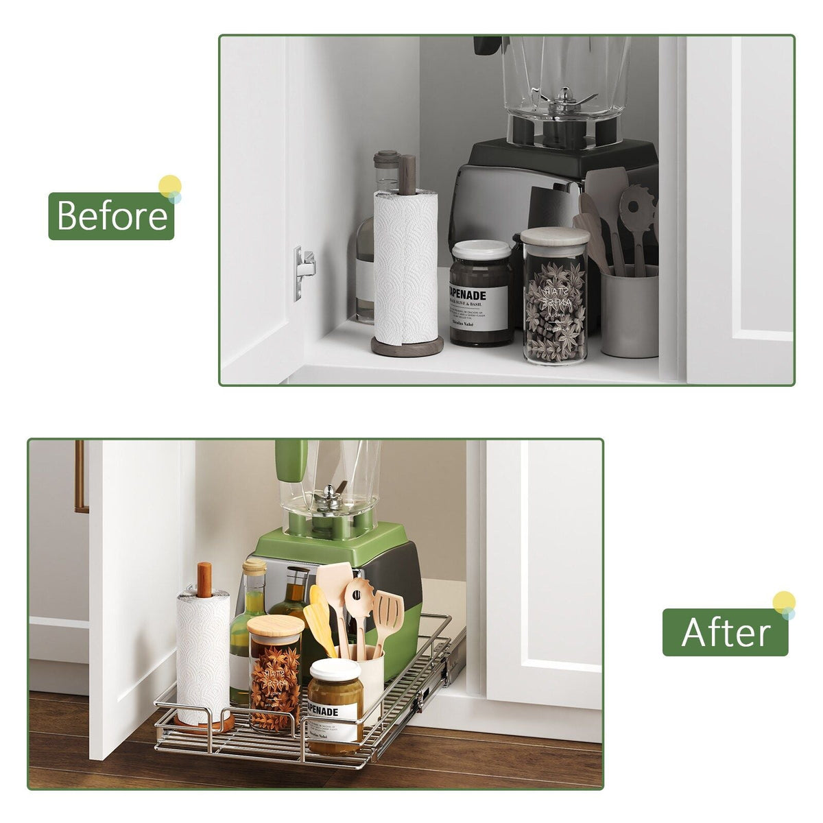 LOVMOR 1-Tier Iron Pull-Out Cabinet Organizer Chrome