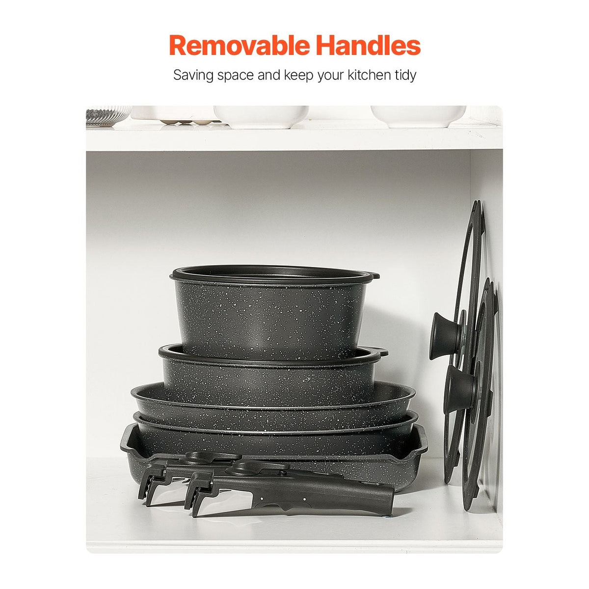 VEVOR 17-Piece Granite Nonstick Cookware Set with Lids Black