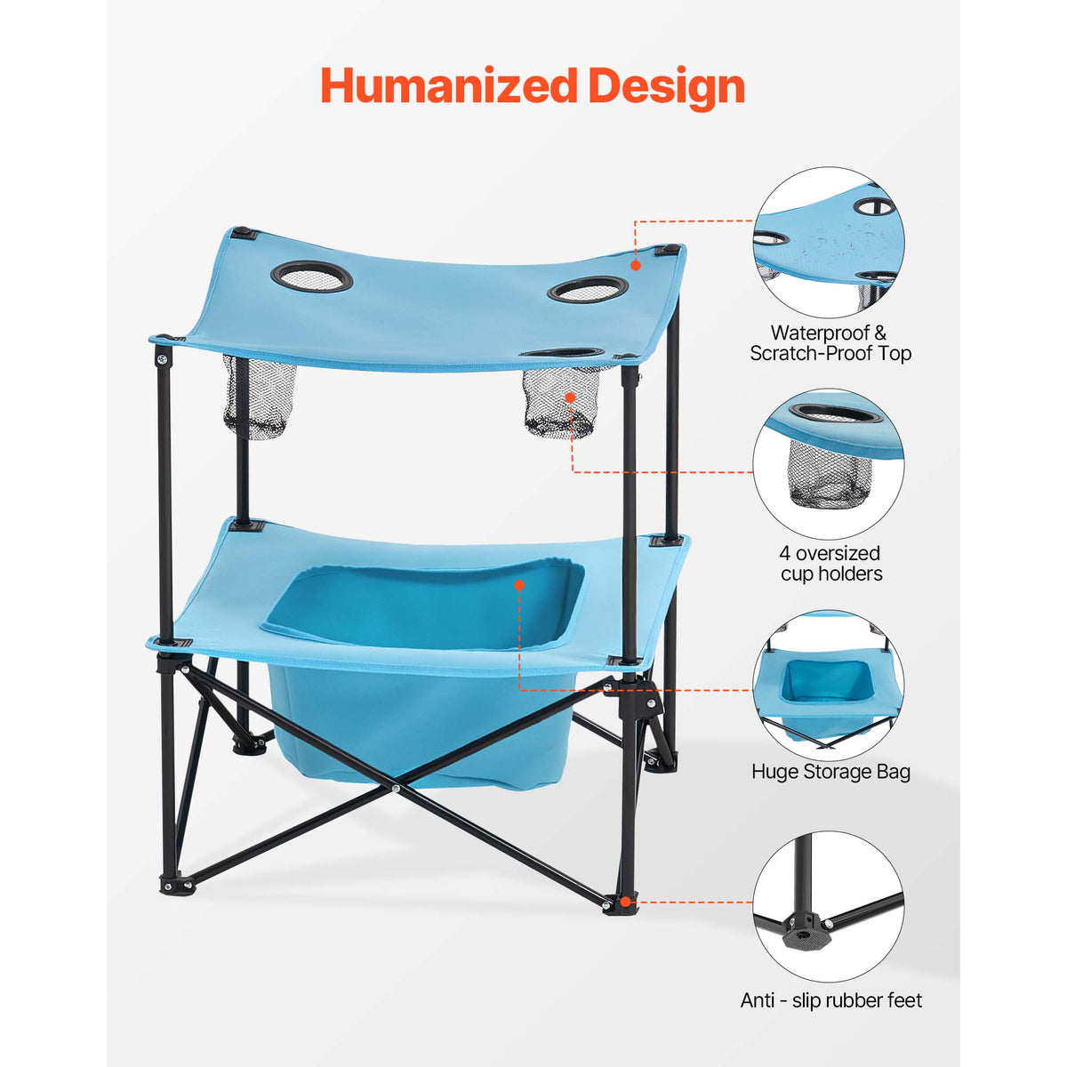 VEVOR Oxford Fabric Folding Camping Table with Cup Holders and Carry Bag