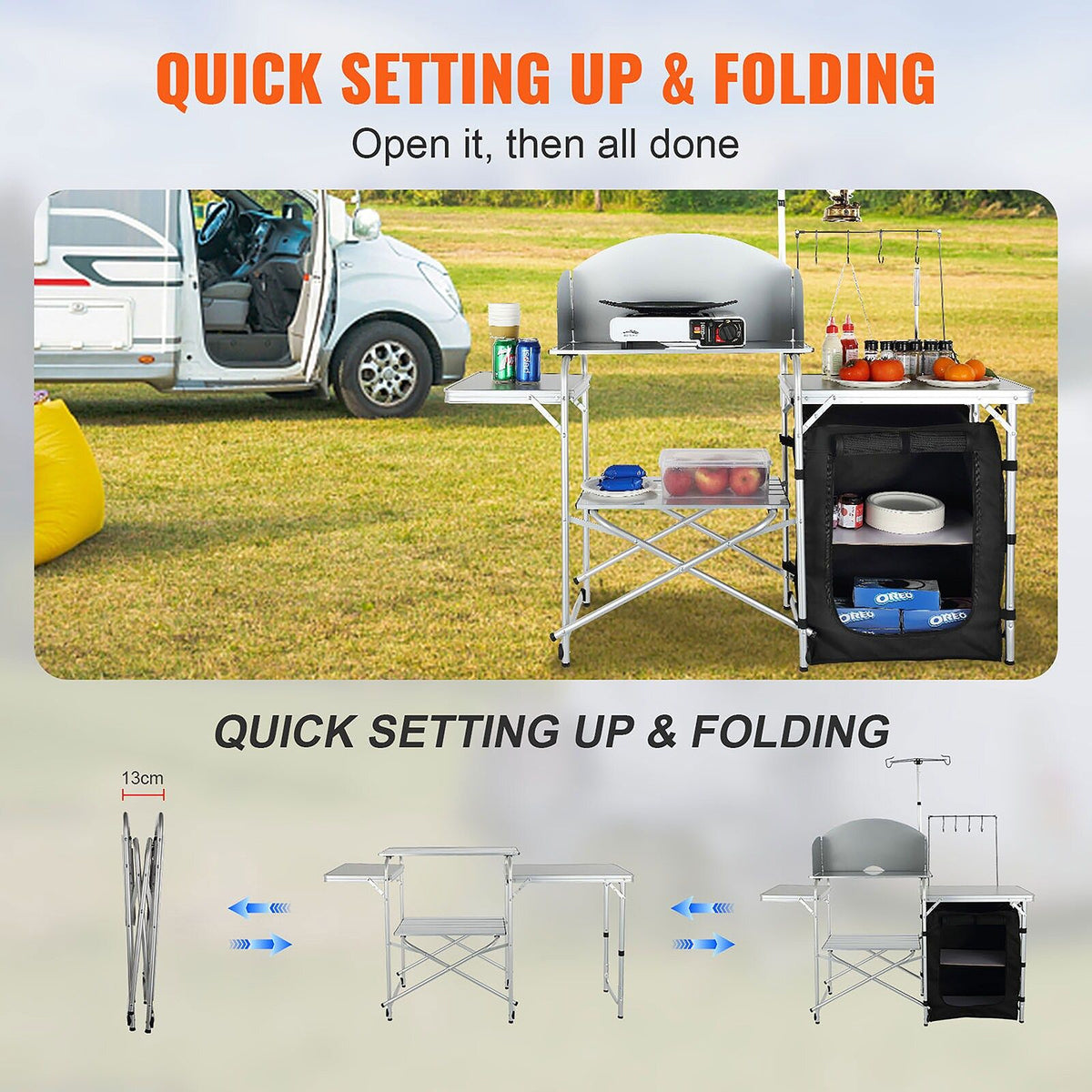 VEVOR Aluminum Folding Camping Table with Windscreen and Storage Bag
